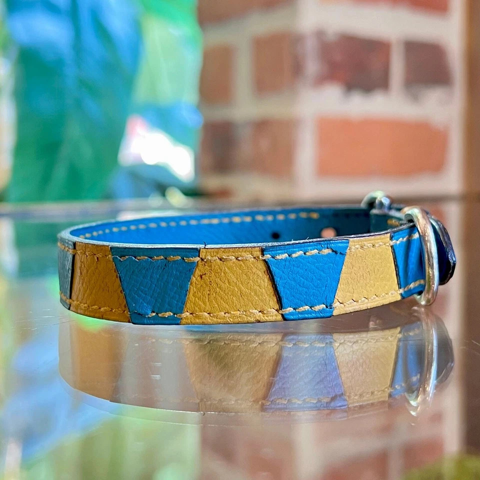 Collar de perro de cuero HERMES azul Jean Jaune Sable Epsom Foto 3 de 4