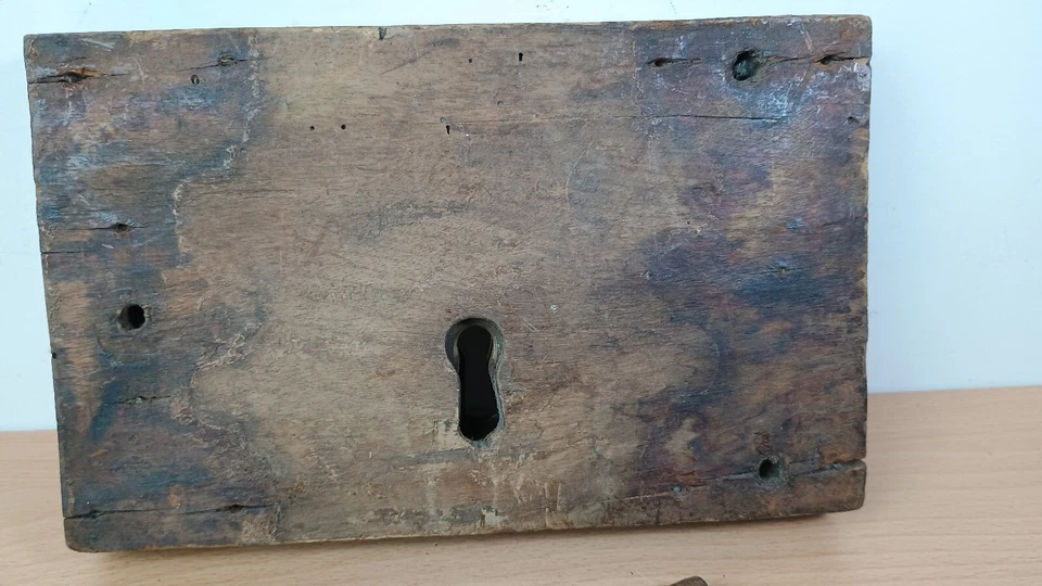 Большой старинный обод замок и ключ периода дуб железо деревянная дверь церковь винтажный - Изображение 2 из 4