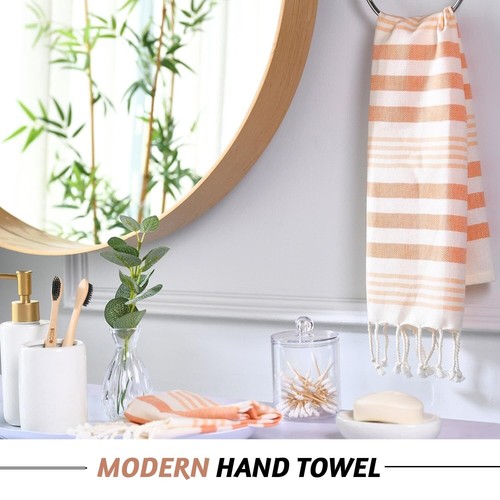 2 Pack Boho/Rustic Orange Striped Hand Towels 16" x 30" 100% Cotton - Picture 3 of 9