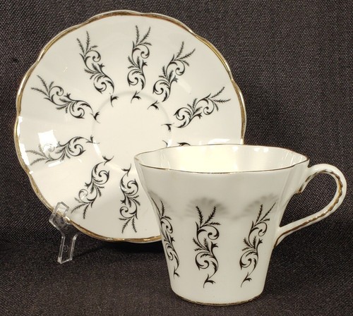 Vintage Teacup & Saucer Stratford (2006) Black White England  A68 - Imagen 1 de 5