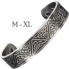 Mens Magnet Bracelet for Arthritis Silver Toned Healing Copper Bangle Celtic-TKP