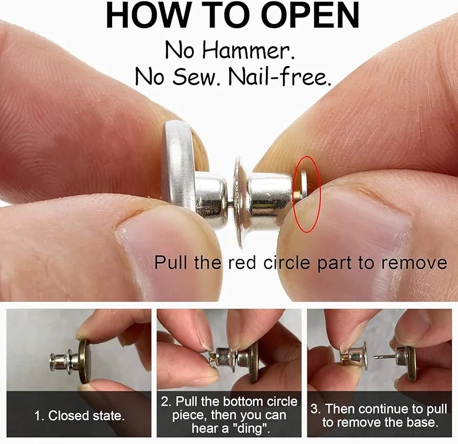 8 Set Button Pins for Jeans Pants, No Sew Jean Tightener, New, Assorted - Image 4 of 4