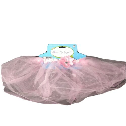 Girls Costume Dress Up Skirt Tutu Mesh Sparkly Pink Flower One Size Halloween