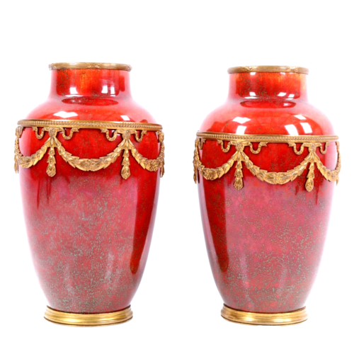 French Sevres Paul Milet Vases Sang De Boeuf Gilt Ormolu h17cm Circa 1900