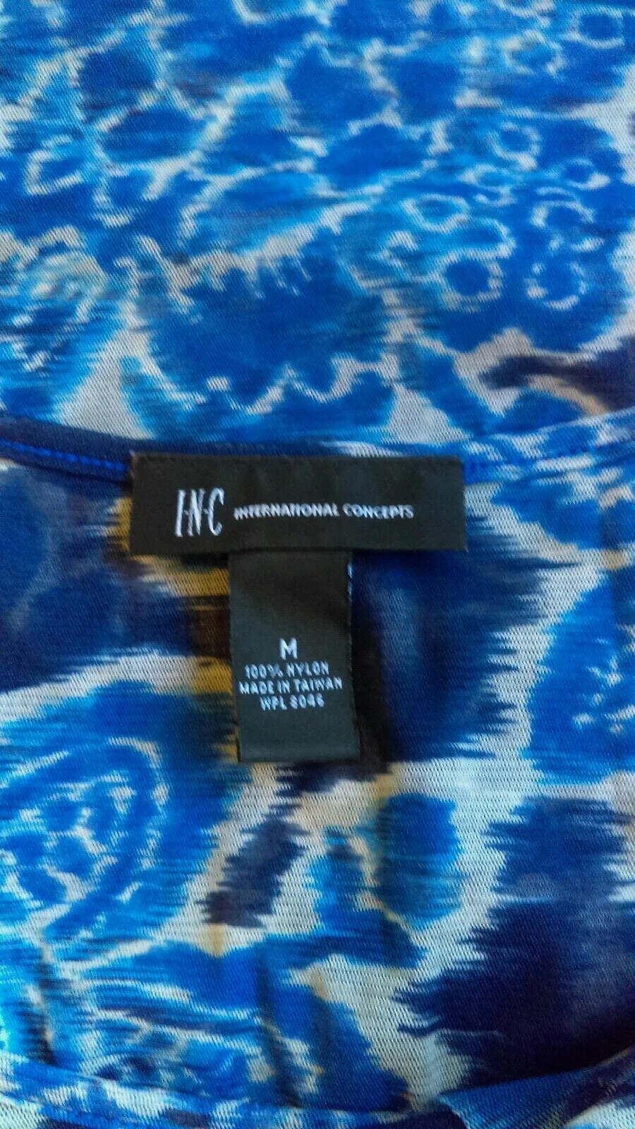 Inc Top M Blue floral Y2K Vintage Nylon Stretch Knit Boho Hippie Shirt Blouse