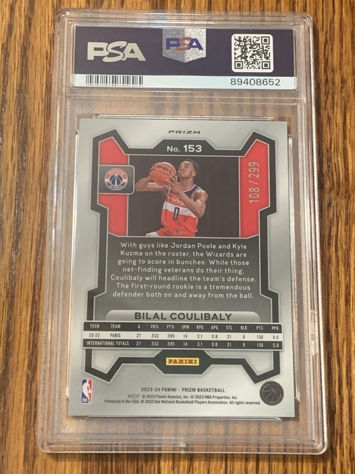 2023-24 SORCIERS PANINI Prizm Bilal Coulibaly RC #153 rouge blanc et