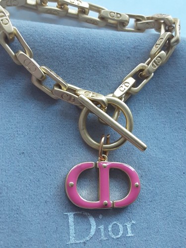 100% Christian DIOR Bracelet logo CD gold box & dust bag 8 inch pink - Picture 10 of 11