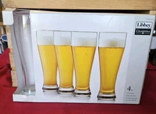 Set Of 4 Libbey Charisma Giant Clear Glass Beer Glasses NIB Never Used