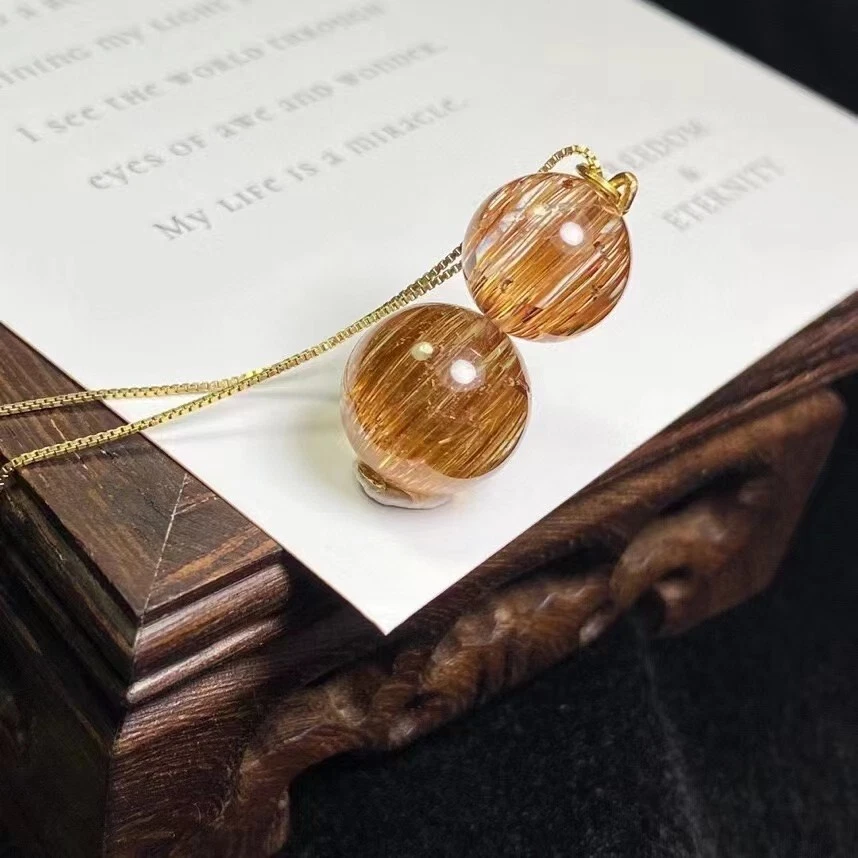 Natural Copper Rutilated Quartz Ball Sphere Pendant AAAAA with chain - Image 4 of 4