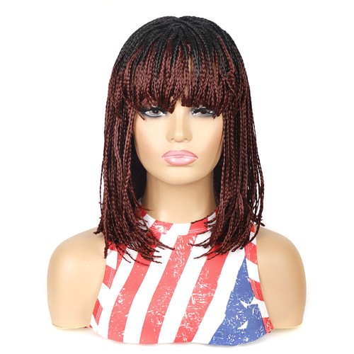 Wigs for Black Women Synthetic Braiding Wigs Neat Bangs 14" Short BOB Box Braids - Picture 1 of 34