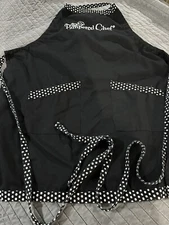 Pampered Chef Apron Black and White Polka Dot, Brand & Chef Hat Across Chest