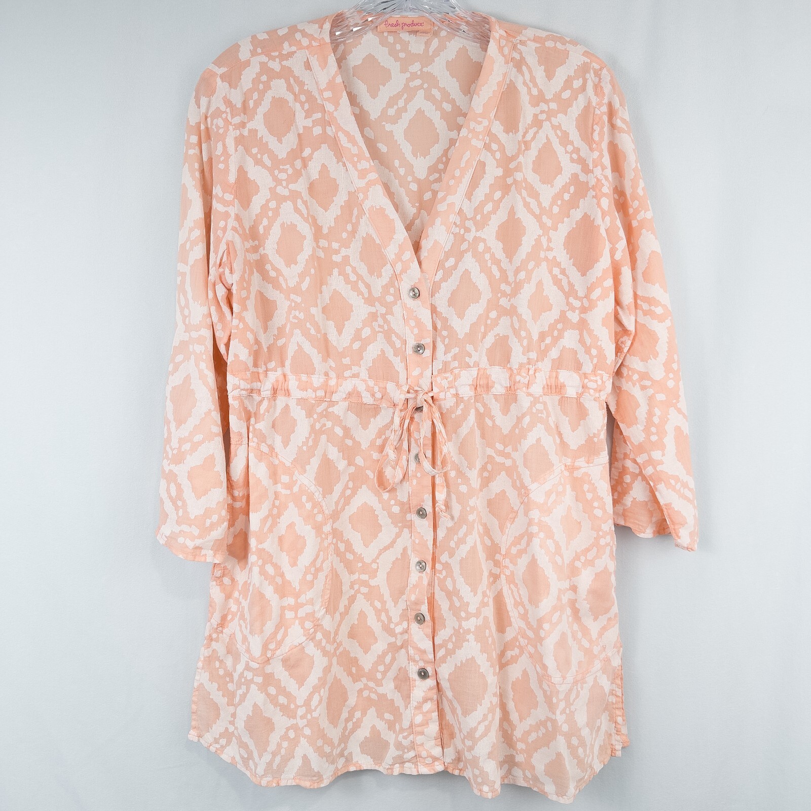 Fresh Produce Destination Voile Tunic Top Womens Medium Peach Pink Beach Boho