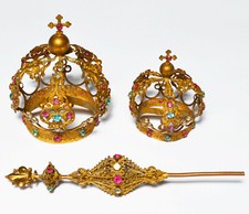 Marienkrone Jesuskrone Zepter Messing Restvergoldung Glassteine Krone Maria
