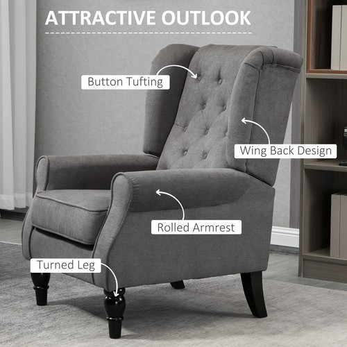 Silla Acento Retro, Sillón con Respaldo de Ala con Marco de Madera Botón Diseño Mechón - Imagen 4 de 11