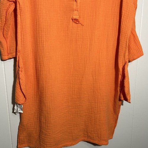 Zara Slub Cotton Dress Girls 11-12 Orange 3/4 Sleeve Collar Pullover Pockets * - Picture 8 of 15