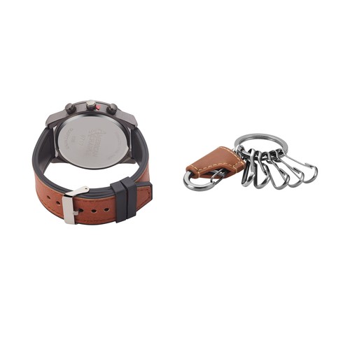 American Exchange Men's Cognac Leather Strap Watch 48mm Gift Set - Picture 3 of 3