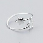 Women's Solid Metal 925 Silver Adjustable 2 Star Wrap Toe Ring White Gold Plated
