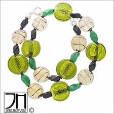 Vintage Murano Glas Silber Halskette Grün glass necklace Gold Folie