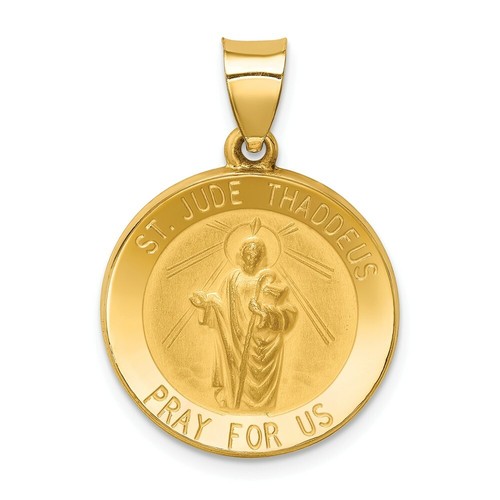 14K Yellow Gold Polished St. Jude Thaddeus Pray For Us Medal Round ...