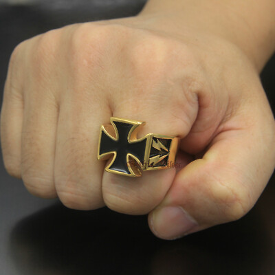 Men's Gold Black Knights Templar Iron Cross Pattee Stainless Steel