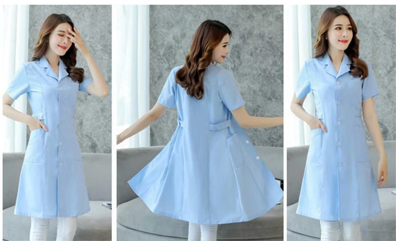 Women Nurse Dress Female Doctor Beautician Lab Long Coat Work Clothes 4Colors - Image 2 of 4