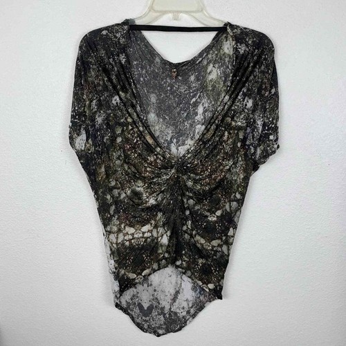 Camiseta deportiva con estampado de grava Helmut Lang blusa trasera con capucha dolman ala de murciélago XS P - Imagen 3 de 8