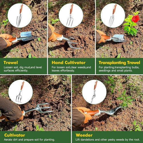 Garden Tool Set,10 Pcs Heavy Duty Gardening Hand Tool Kit for Women Aluminum wit - Picture 2 of 12
