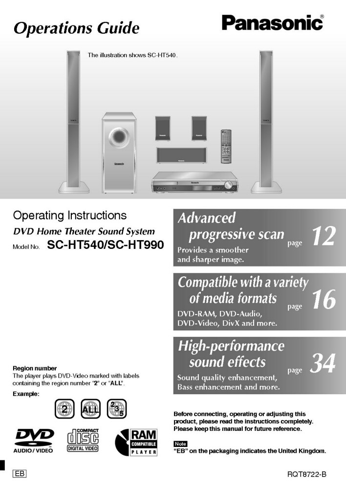 Panasonic SA-HT540 SA-HT990 Home Theater System Owners Instruction