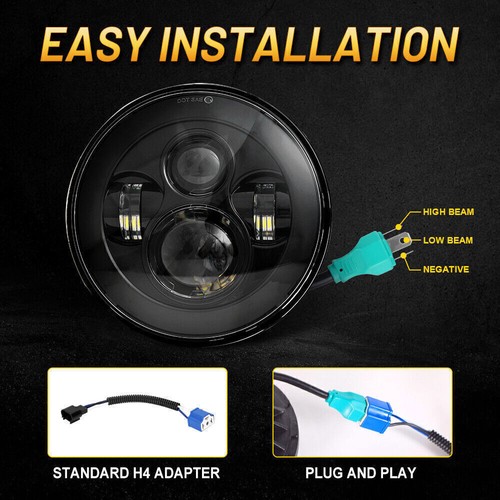 Fit MG MGB 1969-1981 Pair 7" Round LED Headlights Black Hi-Lo Beam DOT Approved - Picture 11 of 14