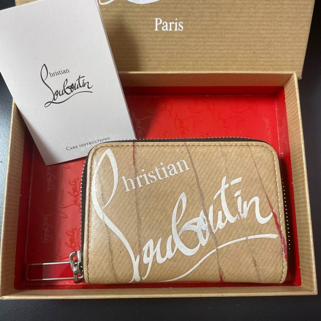 Christian Louboutin Panettone Wallet Beige Red Logo Leather