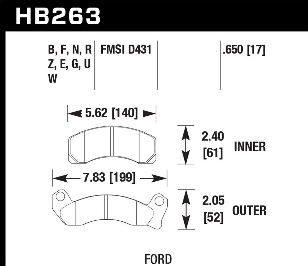 Hawk Brake Pads HB263F650 Performance Street Front Mustang/Thunderbird Hawk Brake Pads HB263F650 Performance Street Front Mustang/Thunderbird