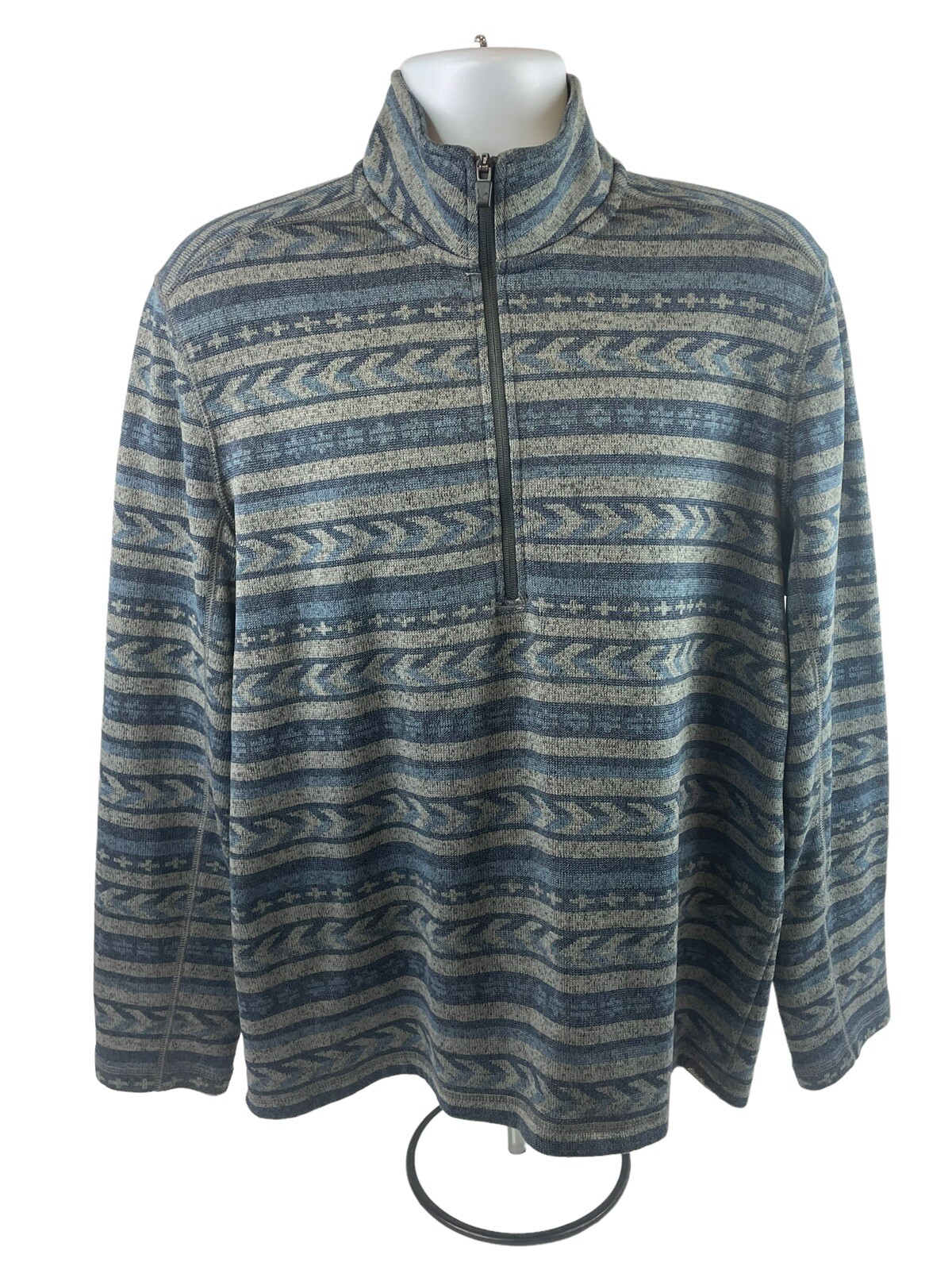 Eddie Bauer Sweater Mens Large Gray Blue Aztec Quarter Zip Pullover Fleece eBay
