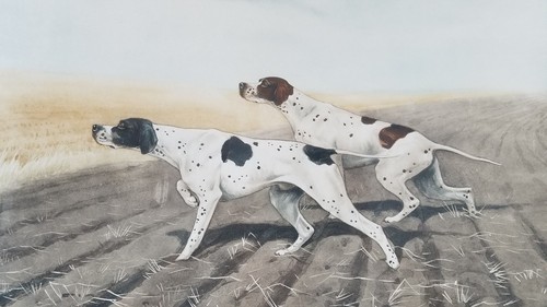 BORIS RIAB signierte Lithographie AP Artist Proof Fasan Jagdhunde Zeigerdruck