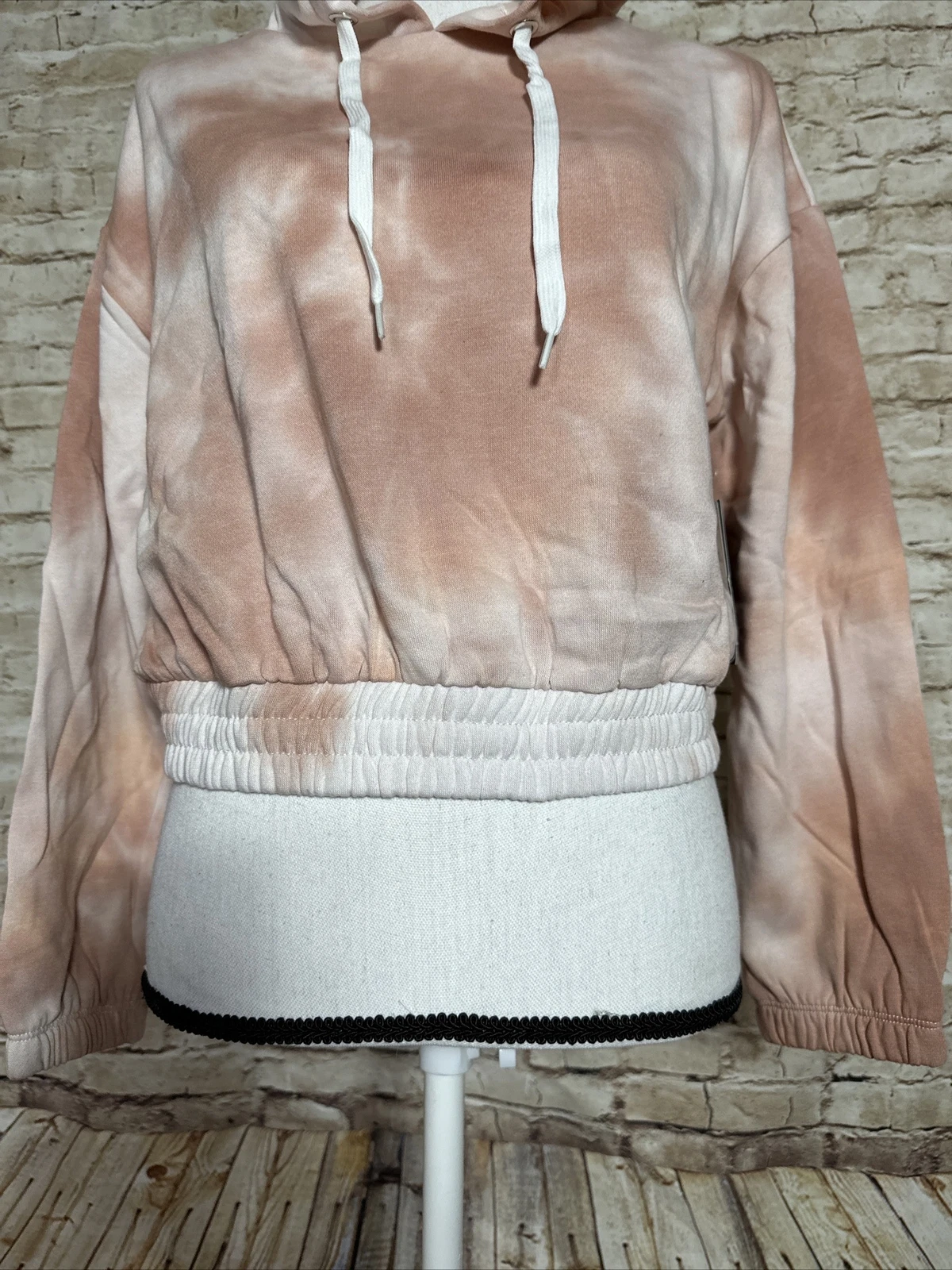 OFF WHITE Pullover donna M cropped top tie dye felpa con cappuccio beige bianco 60% cotone