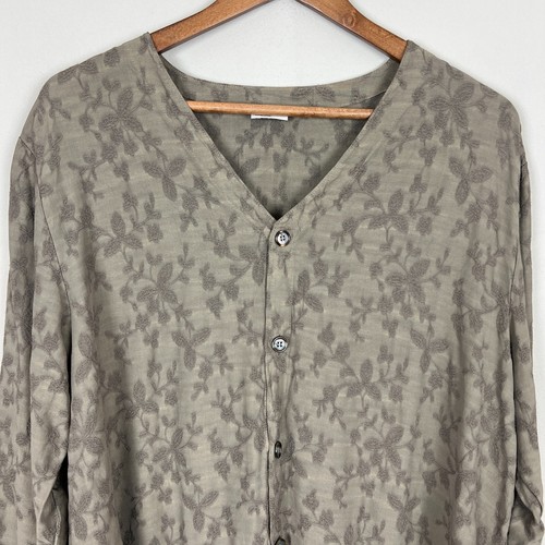 CP SHADES Tunic Top Womens Medium Green Floral Button Up Rayon Jacquard V-Neck M - Picture 3 of 10