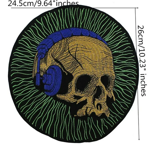 1 XLarge Skull Headphones Biker Sew / Iron On Embroidered Patch Motorbike Riders
