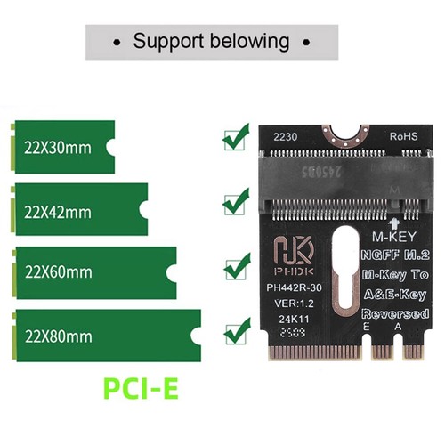 NGFF A+E-Key Male To NVME M-key Female Extension PCI-E 4.0 Adapter with Bracket - Photo 6/11