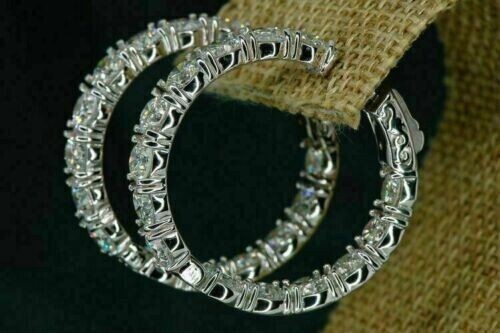 3Ct Round Cut Lab Created Diamond Hoop Earrings 14K White Gold Plated Silver - Bild 2 von 3