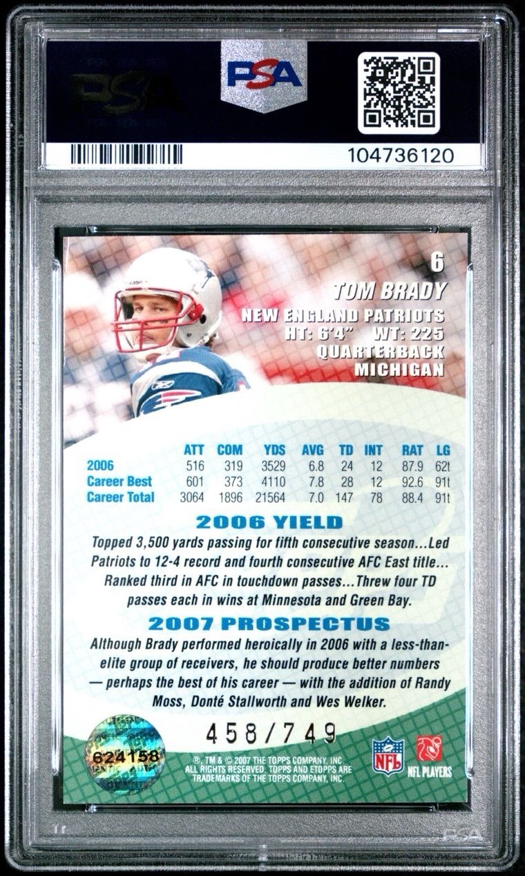 2007 ETOPPS TOM BRADY #6 /749 - PSA 7 - NEW ENGLAND PATRIOTS view 2