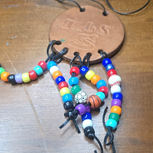 Handmade Beaded Leather Necklace with Sports Ball Beads, (2) piecess