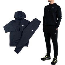 Nike Club Mens Tracksuits Swoosh Parka Black Pullover Hoodie Soft Fleece Joggers