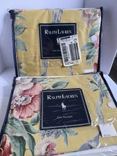 2 Vtg Ralph Lauren EVELYN Yellow Floral Straight Valance 84x15 Cottage Core