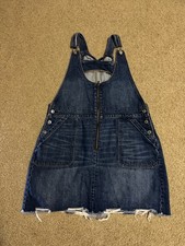 AMERICAN EAGLE Bib Denim Blue Mini Overall Skirt Dress Raw Hem XL Preppy Y2k