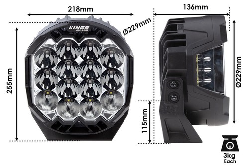 Kings 9" Lethal Pro Driving Lights+ harness + 20" Double Row Light Bar +Harness - Picture 2 of 12
