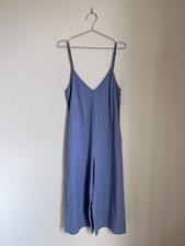 Urban Outfitters Shapeless Linen Blend V-Neck Jumpsuit in Blue Size SMALL