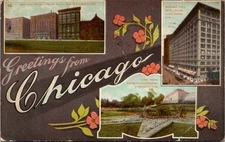 Chicago Postcard Greetings From Chicago Floral Scene Marshall Field 1910 B40