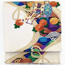 6983 Japanese Vintage Fukuro Obi Belt Kimono Fabric Silk Traditional Embroidery