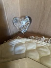 Vintage Blenko Clear Glass Heart Shaped Paperweight With Original Sticker