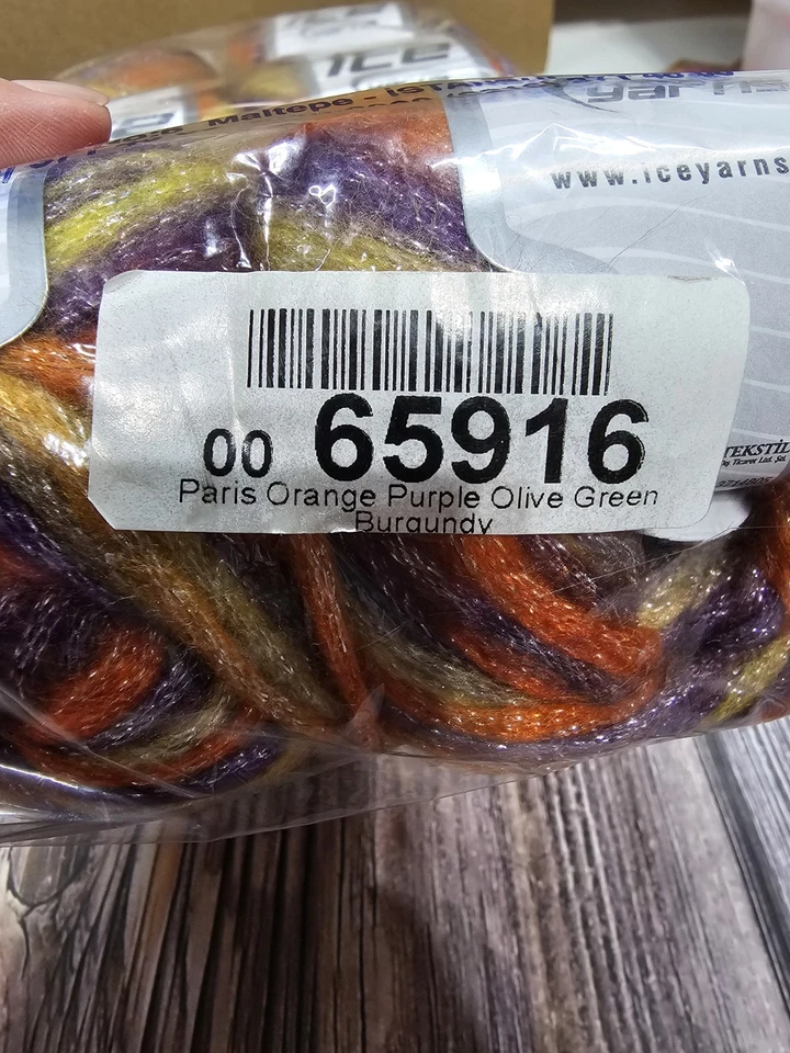 lot Paris 65916 Orange Purple Olive green Ice Yarns Fuzzy Wool Blend w/Metallic - Image 2 of 4