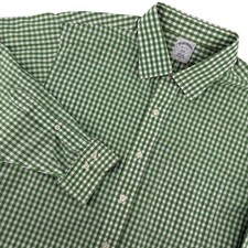 Brooks Brothers 346 Mens 16-2/3 Slim Fit Non-Iron Gingham Shirt Green White Prep